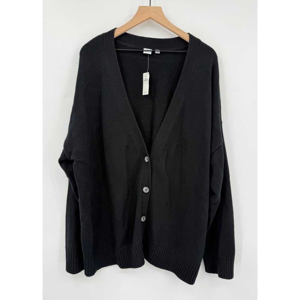 Gap Sweater Womens XXL Black Cardigan 100% Cotton Knit Button Oversized NEW